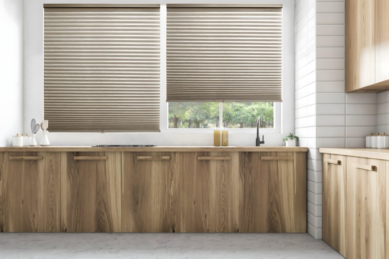 Energy-efficient cellular honeycomb shades in an Austin home