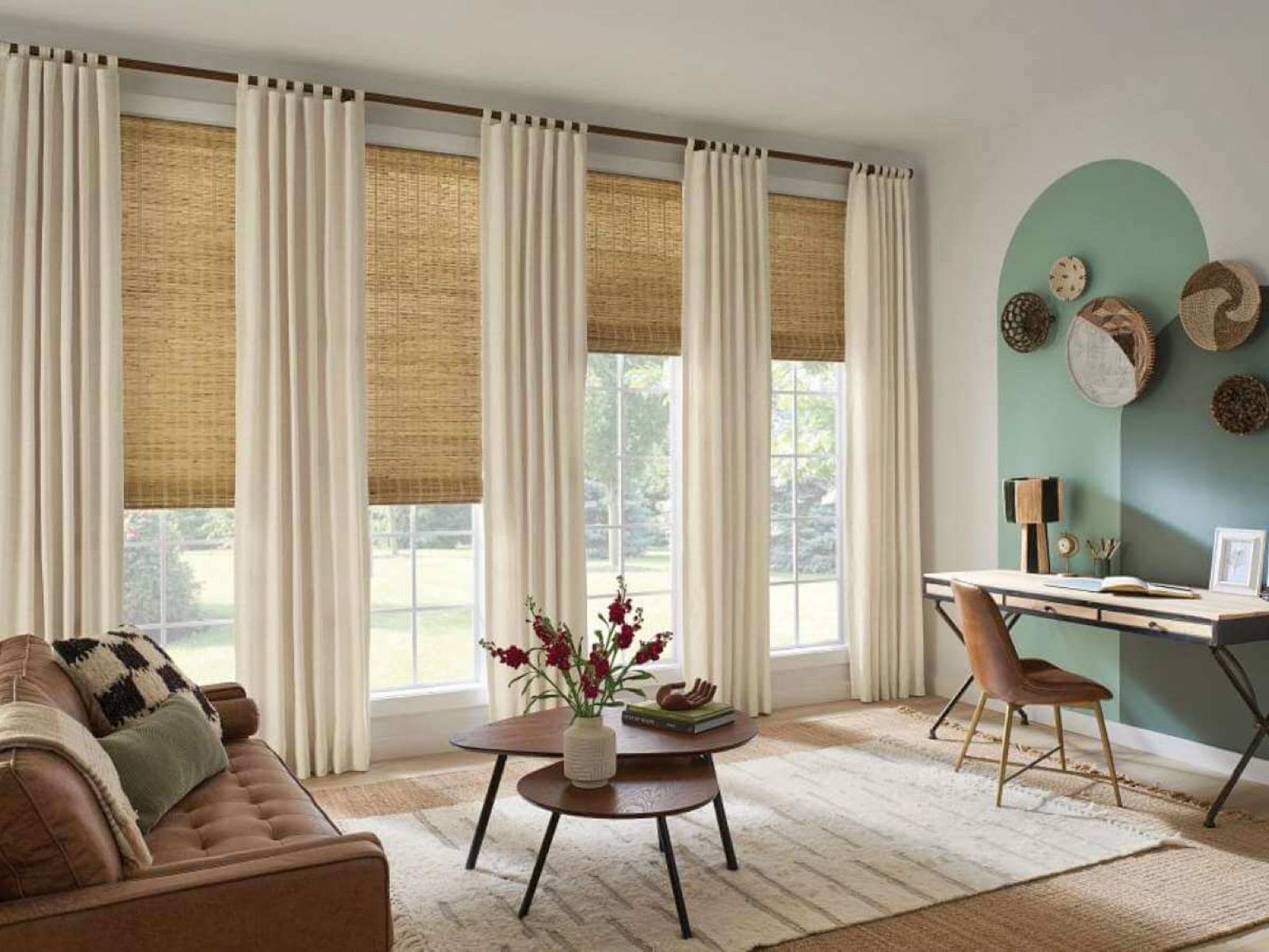Elegant living room with custom window treatments