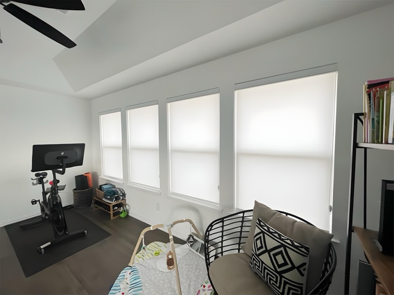 Roller shades with clean lines and neutral tones