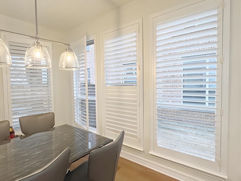 Shutters with a warm wood finish