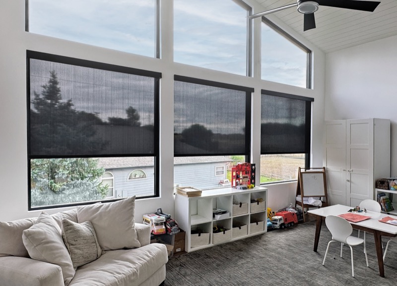 Solar shades reducing glare while preserving the view