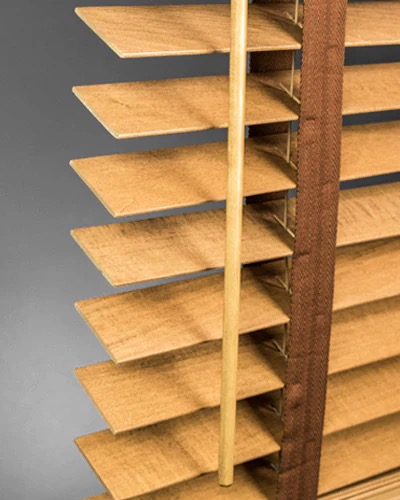 Natural wood blinds adding warmth to a living room