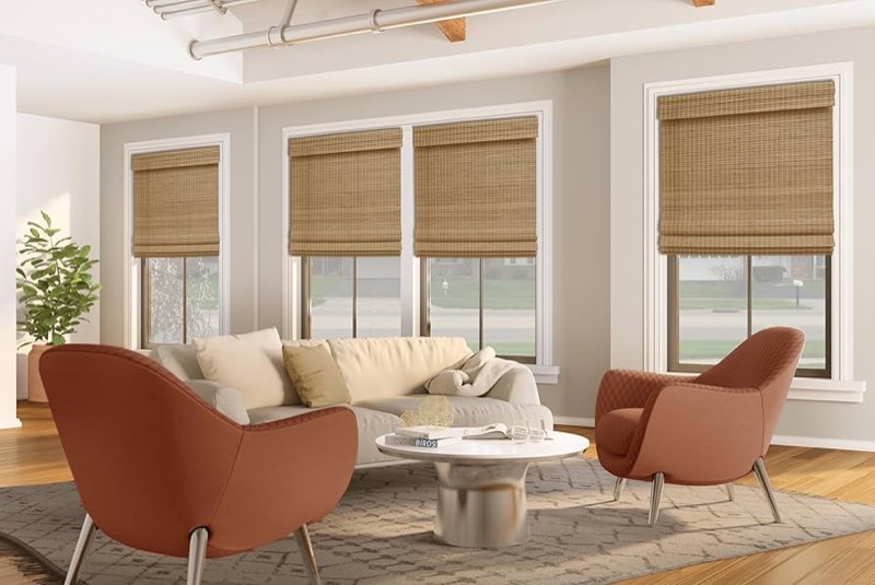 Woven wood shades adding natural texture and warmth