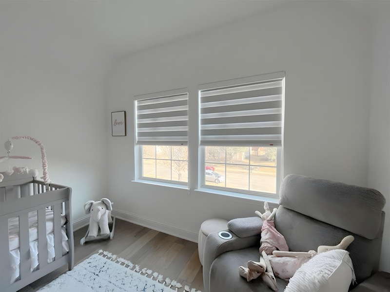 Elegant zebra blinds in a bedroom setting